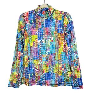 SnoSkins Microfiber Quarter Zip Top M Multicolor Geometric Art to Wear Ski USA